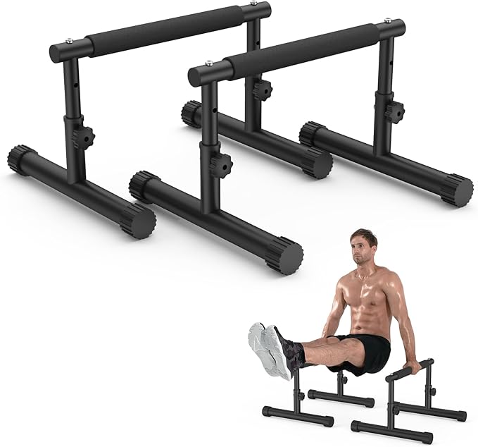 IMAYCC Push Up Bar, Adjustable 7.5" and 10.6" High Parallettes Bars & Dip Bar With Full-Cover Foam Grips, No Wobbling Calisthenics Equipment For Handstand, L-Sit, Gymnastics, Strength Training Home Gym