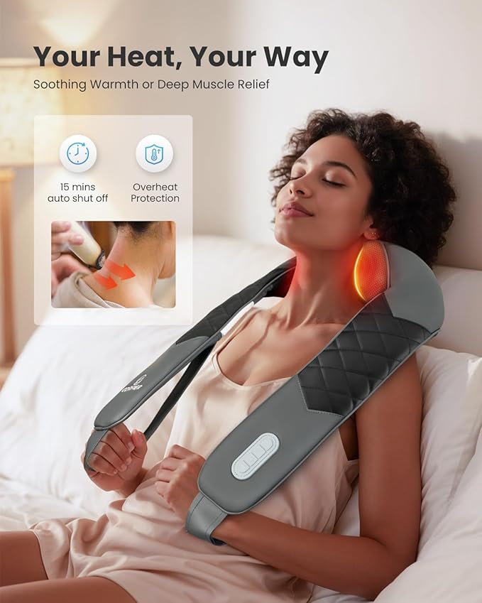 COMFIER Cordless Neck Massager with Heat, Back Massager for Pain Relief deep Tissue, 3D Shiatsu Neck Shoulder Massage with Carry Bag, White Elephant Gift for Adult