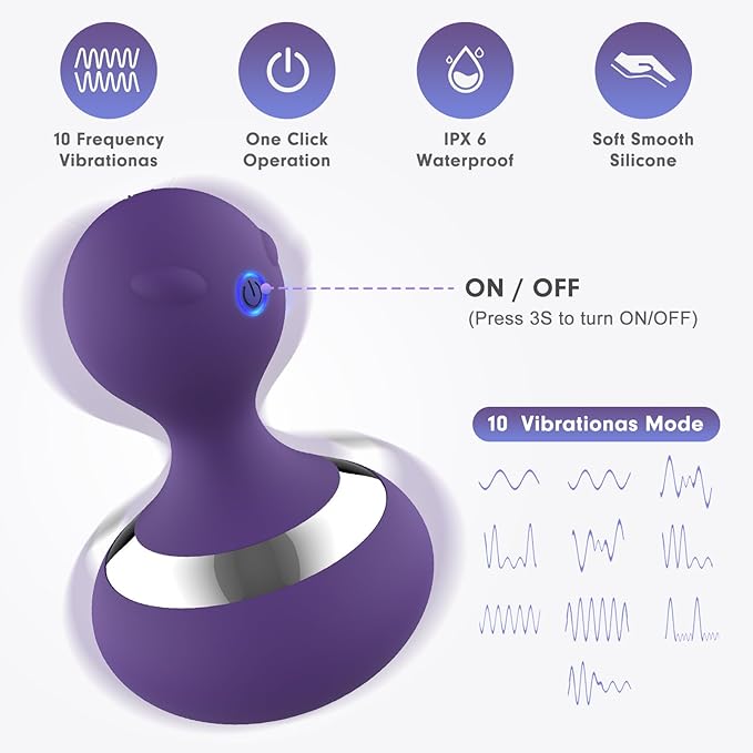 Cordless Electric Massage Ball with 10 Powerful Vibrations, Rechargeable Handheld Massager (Purple)