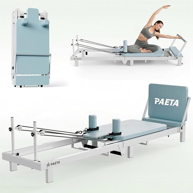 PAETA Pilates Reformer, 86" Foldable Reformer Pilates Machine for Home Use, with Dual Resistance- Springs and Cords, Pilates Equipment for Home Workouts with Jump Board, Up to 400 LBS