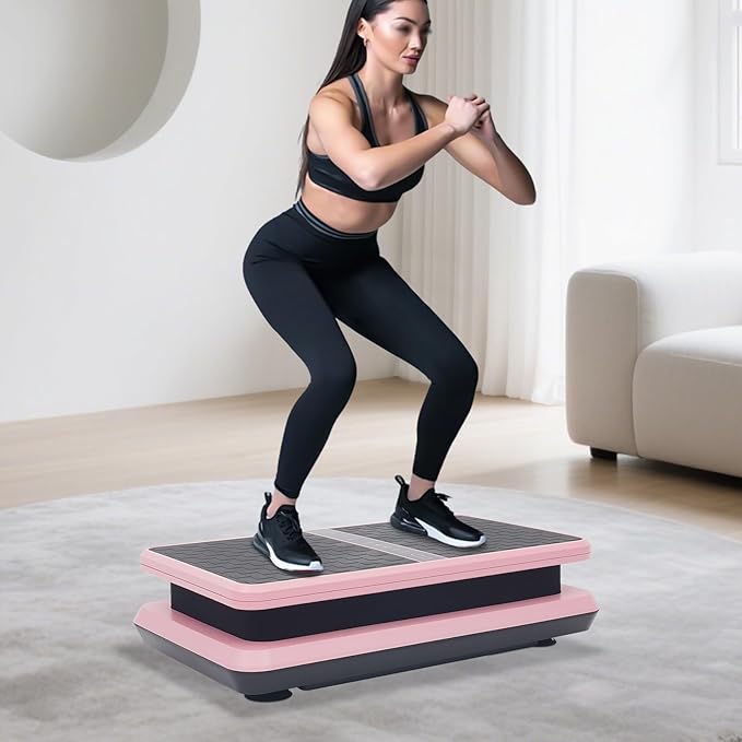 Whole Body Vibration Plate Exercise Machine with 99 Speed Levels for Lymphatic Drainage Weight Loss Shake Plate Exercise Platform with Touch Screen, Remote Control and 2 Resistance Bands, Pink