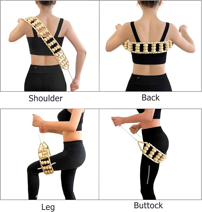 2 in 1 Wooden Back Massager Roller Rope & Handheld Roller Massager Stick, Relax Fascia, Cellulite, Muscle, Back & Abdomen, Therapy Lymphatic Anti Cellulite Muscle Recovery Massage Tool