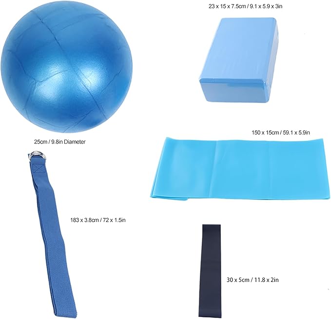 5 Piece Yoga Set, Yoga Blocks with Stretch Belt, Latex Towel, and Yoga, Complete Workout Kit for Home Gym, Yoga and Pilates, Blue