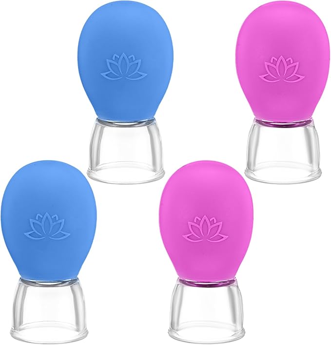 4Pcs Facial Cupping Therapy Set, Silicone Face Cupping Kit for Massage, Anti Cellulite Cup Massage Tool Vacuum Suction Cup for Eye Face Vacuum Massager (Blue, Rose Red)
