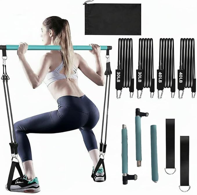 GOGO Pilates Bar Kit with Latex Resistance Bands, Pilates Weight Bar Equipment for Yoga Workout Home Gym Strength Training