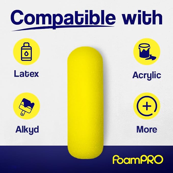 FoamPRO 65-5 Mini Trimmer Refill - 4-Inch Paint Rollers for Precision Painting- with 3/8 in Nap - Pack of 5, Yellow