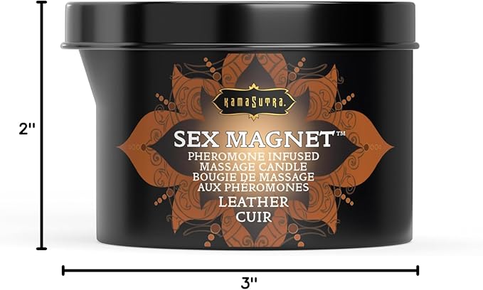 Pheromone Infused Massage Oil Candle for Pure Relaxation- 6oz- Moisturizing Coconut Oil, Essential Oil Blend Body Massage Candle for Home Spa- Amazing Gift for Women & Men (Leather)