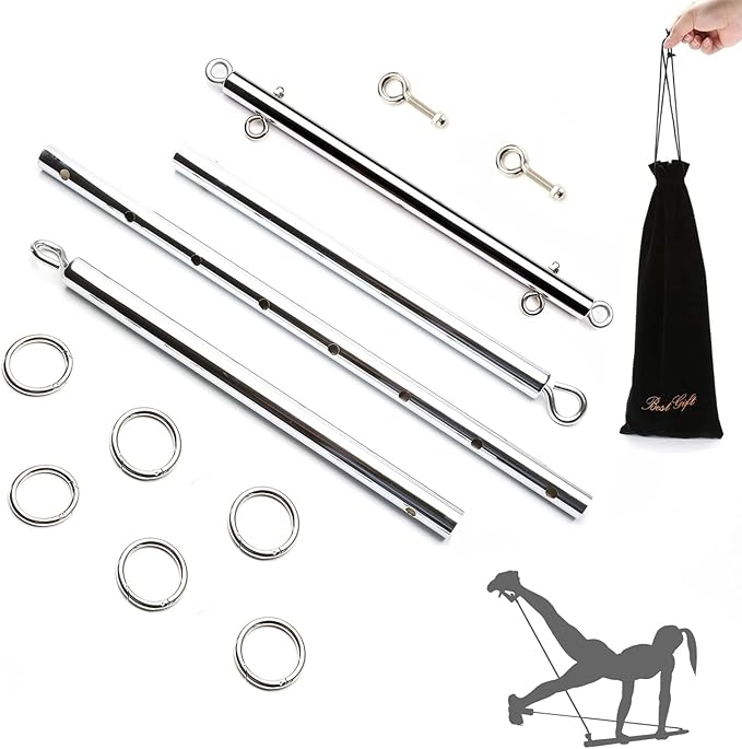 2pcs Silver Portable Exercise Spreader Bar, Restore Pilates Sports Aid Training Fitness Gear Pilates Aid Kit, Home Yoga Gym Kit with Fur Flocking Storage Bag