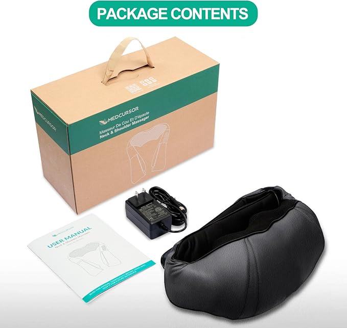 Medcursor Neck Massager - Portable Electric Neck and Back Massager with Heat, Deep Tissue 3D Kneading Pillow for Muscle Pain Relief, Ideal Father’s Day Gift, Not Cordless