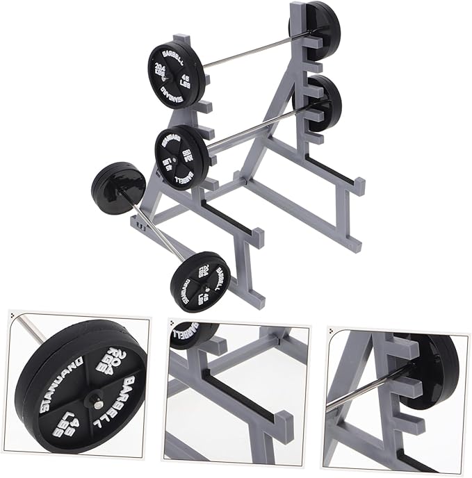 ibasenice Miniature Squat Rack Pen Holder with Barbell Pen, Dollhouse Gym Furniture, Office Desk Decor, Black Plastic, 6.29x4.72x3.93 Inches, Set of 4 for Home, Office, Car