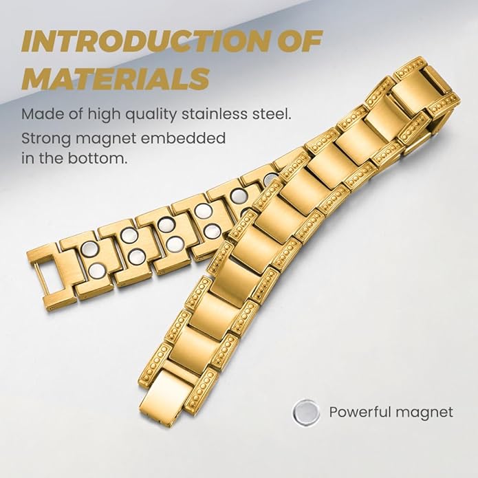 Magnetic Bracelets for Men，Stainless Steel Bracelet Lymphatic Drainage Therapeutic Magnetic Bracelets with Double Row Magnets Jewelry Gift with Adjust Tool