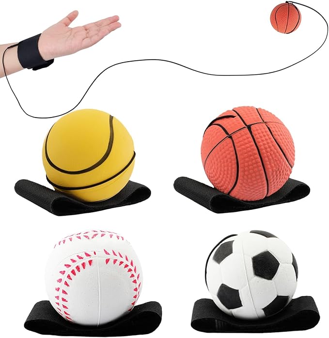 4/8/16/32 Wrist Return Ball on a String 2.36 Inches Rebound Sport Balls with Elastic Strap Baseball Soccer Tennis Practice Party Favors, Wrist Exercise and Fun Play for Kids & Adults
