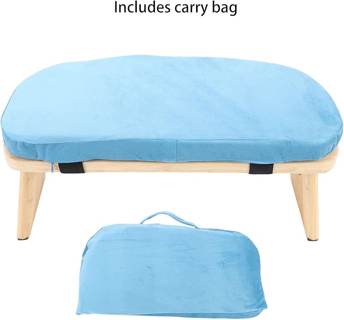 YUYTE Wooden Meditation Bench Ergonomic Meditation Stool, Detachable Kneeling Chair for Yoga with Soft Cushion Carry Bag, Home and Travel (Blue)
