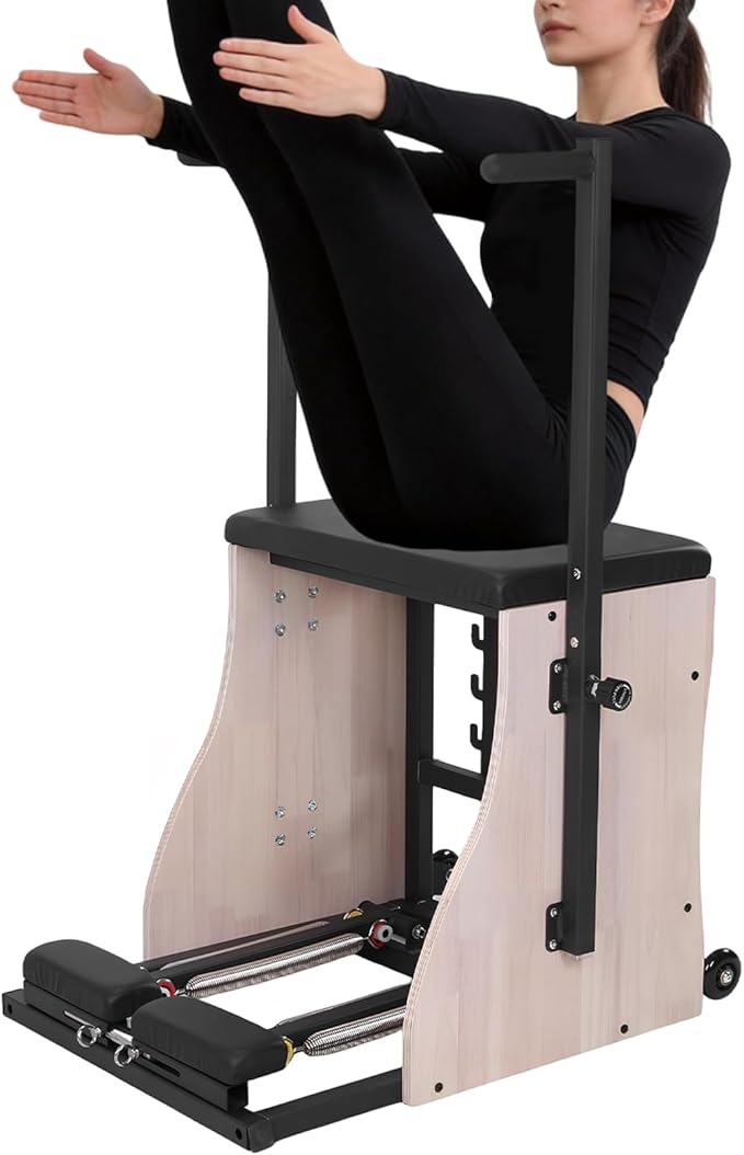 Oak Wood Pilates Chair Professional Yoga Chair Pilates Machine with Adjustable Resistance Handles and Split Pedals for Home and Studio Use