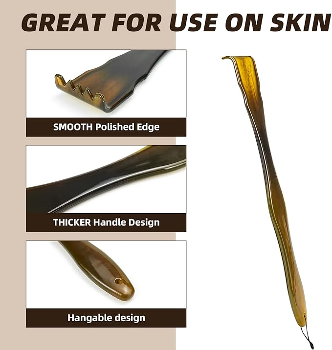 1-Piece Imitation Cow Horn Back Scratcher as Delicate and Smooth as a Gemstone, 12.4-Inch Long Handle Back Scratcher, Suitable for Adult Women and Man, As A Gift for Loved Ones(F-Brown-1)