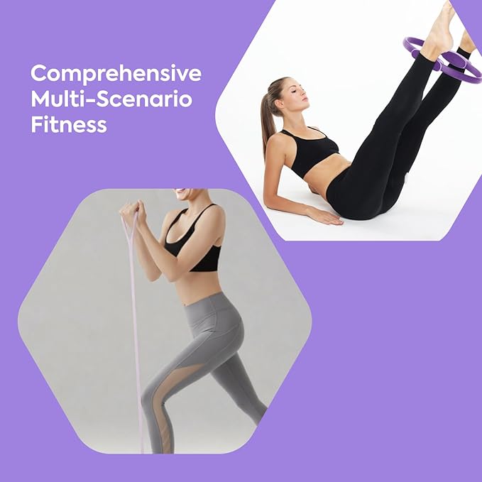 Home Pilates Essentials Kit for Women - Complete Workout Set with Ball, Bands & Ring Ideal for Beginners at (Purple)