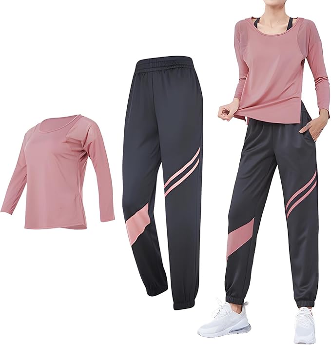 Pilates Two-Piece Black Set For Women, Xxl, Breathable, High-Waisted With Color Block, Ideal For Fitness And Casual Use