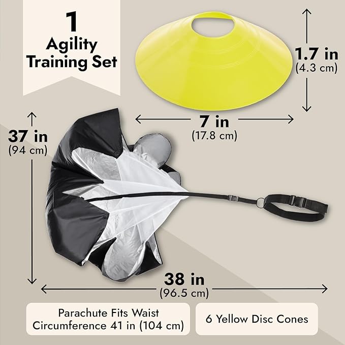 Juvale Adjustable Agility Ladder Set - Football Footwork Ladder Drills - Agility Cone Drills for Soccer Training - Parachute Speed Training - 20 Ft, 6 Cones & Parachute