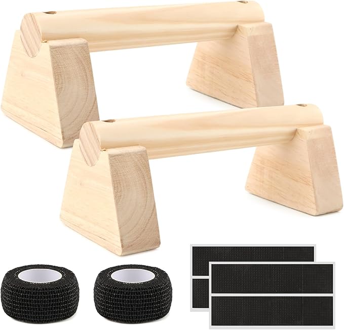 Wood Parallettes Bars for Home Workout, Push Up Bars & Dip Stands, Wooden Calisthenics Equipment Handstand Blocks for Strength Training, Rehabilitation & Gymnastics