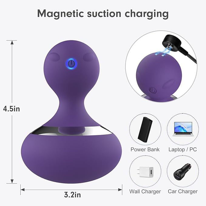 Cordless Electric Massage Ball with 10 Powerful Vibrations, Rechargeable Handheld Massager (Purple)