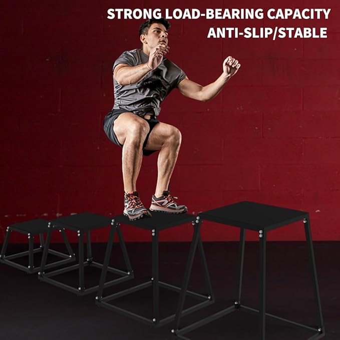 PeakPursuit Plyometric Jump Box - Heavy-Duty Steel Plyo Box with Anti-Slip Rubber Pads, Set of 12, 18", 24", 30" Box Jump Platforms for Strength & Conditioning Training, Home Gym