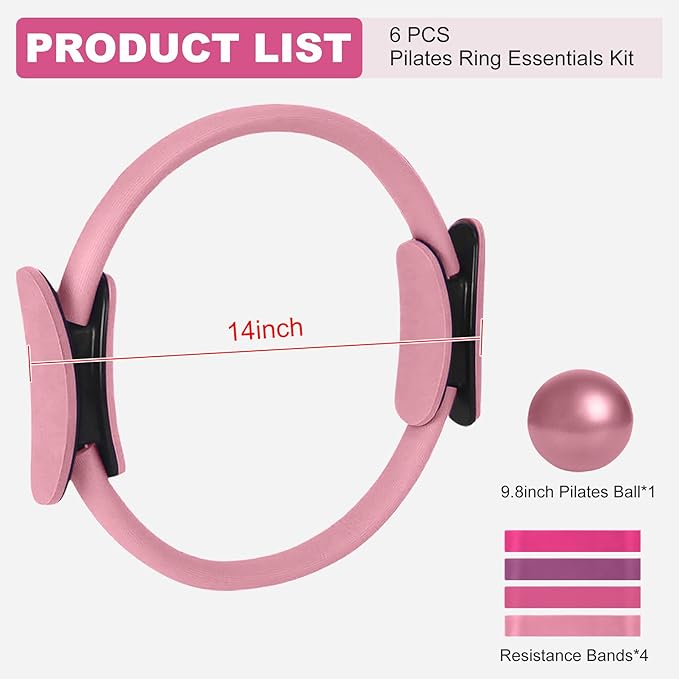 Home Pilates Kit for Women， Pilates Essentials Kit for Women，Pilates Equipment，14 Inch Fitness Circle, 9 Inch Yoga Ball 5 Resistance Bands for Beginners Home Workouts
