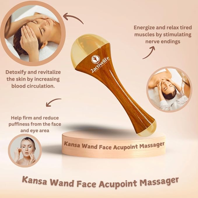 Ayurvedic Kansa Wand Massager, Dual-Sided Bronze Face Massage Tool with Teak Wood Handle, for Face Yoga, Neck & Under Eye Massage, Travel Size, Pack of 1
