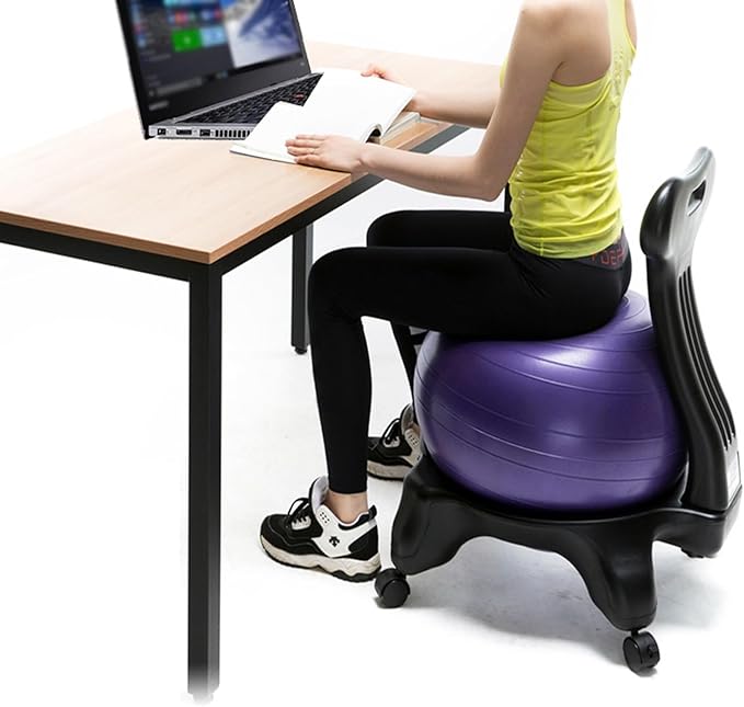 SRNSAEB Exercise Ball for Sitting at Desk, Home Balance Ball Chair Base for Yoga/Pilates/Birthing - Relieve Back Pain, Fitness Ball Seat with Air Pump/Screws(Purple)