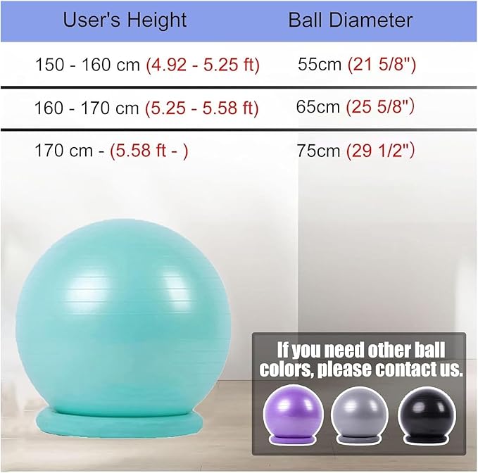 Yoga Ball Chair,Yoga Ball，Exercise Ball, Stability Exercise Ball Chair with Base Office Yoga Ball Chair for Adults Teenagers Balance Ball Seat for Workout Fitness Pilates(Diameter 55 cm ( 21 5/8" ))