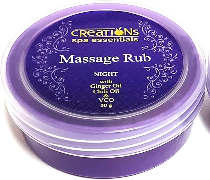 Creation Spa Essentials, Massage Rub, Night with Ginger Oil & Chili Oil, Size 50g (Pack of 1), Purple