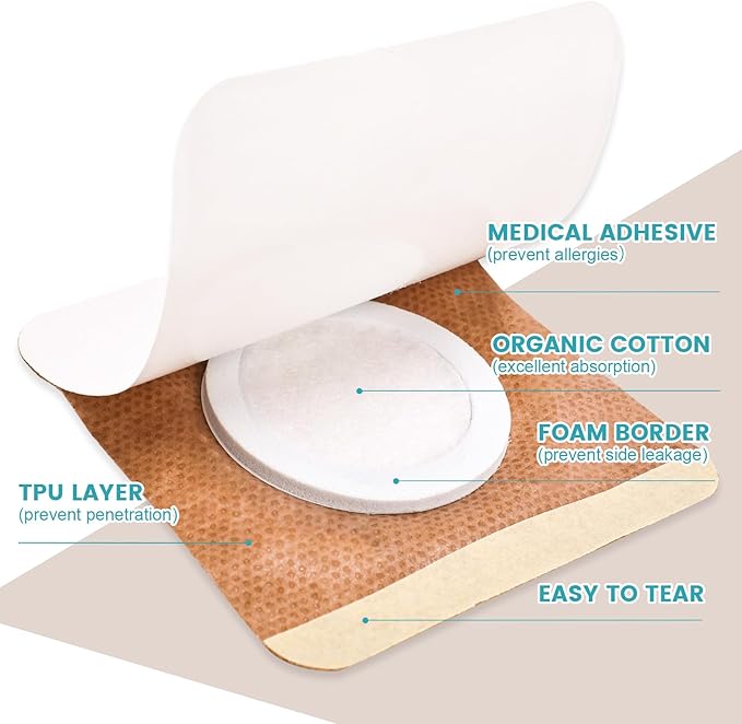 36Pcs Castor Oil Pack Wrap, Organic Cotton Castor Oil Patches for Belly Button, Disposable Self-Adhesive Pads, Portable Anti Leakage No Wash Kit