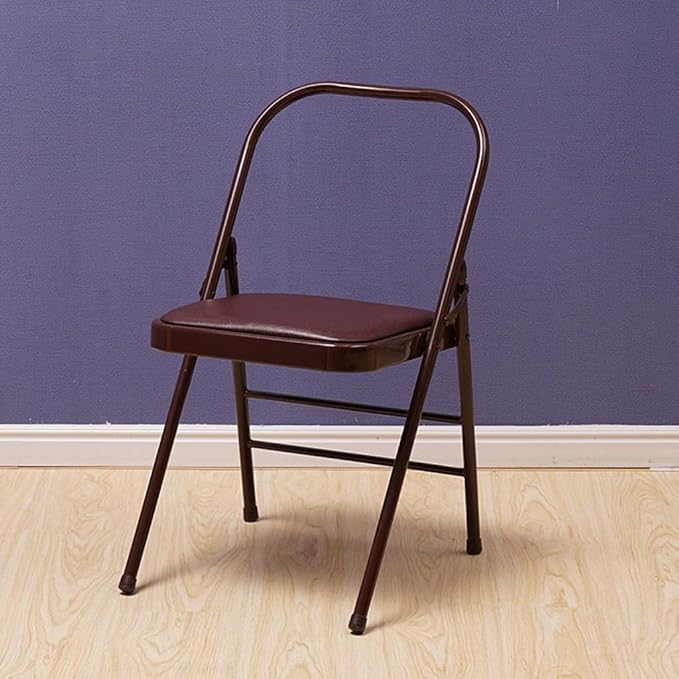 Yoga Chair,Pilates Chair,Yoga Chair Iyengar,Backless Yoga Chair Prop,Folding Stools with Foot Pads,Double Beam Backless Yoga Auxiliary Chair,Brown