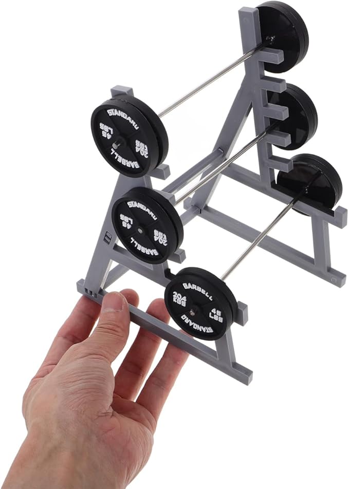 ibasenice Miniature Squat Rack Pen Holder with Barbell Pen, Dollhouse Gym Furniture, Office Desk Decor, Black Plastic, 6.29x4.72x3.93 Inches, Set of 4 for Home, Office, Car