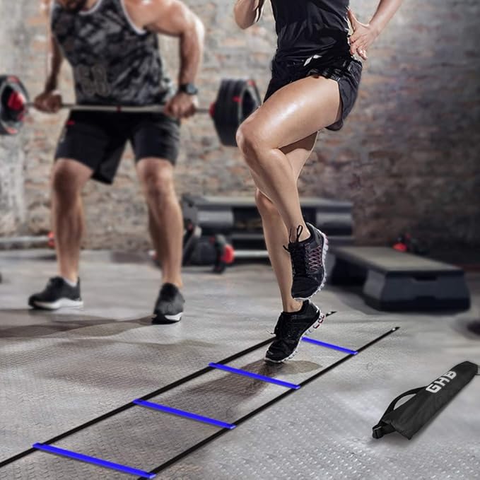 GHB Pro Agility Ladder 2 Pack Agility Training Ladder Speed 12 Rung 20ft with Carrying Bag (Yellow and Blue)