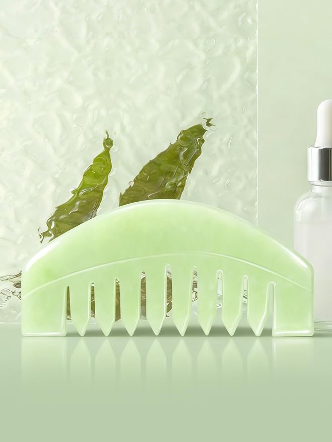 airogym 2 PCS Natural Jade Massage Comb, Guasha Scraping Scalp Comb, Multi-Functional Handheld Head Massage Tools, Meridians Massager for Head Caring, Relaxation, Physical Therapy, Acupoint Treatment