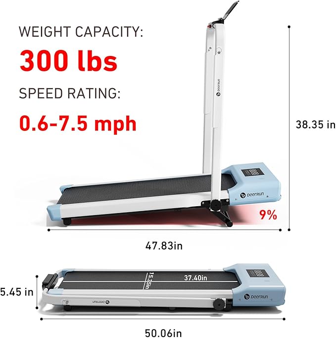 DeerRun Walking Pad Treadmill with Incline and Handle Bar, 4-in-1 Foldable Under Desk Treadmills for Home Small or Office, 300 lbs Capacity 3.0 HP Folding Portable Walking Pad with APP
