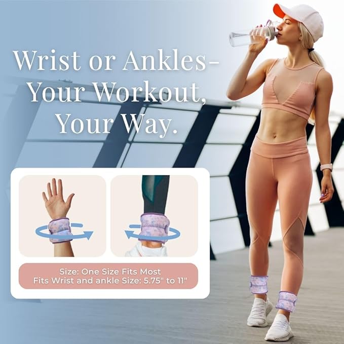 Wrist & Ankle Weights for Women, Ideal for Fitness Workout, Gym, Pilates, Dance, or Yoga, Includes Exercise Guide & Mesh Travel Bag, 1 Pair, 1 Lb Each, Pink Zebra Print