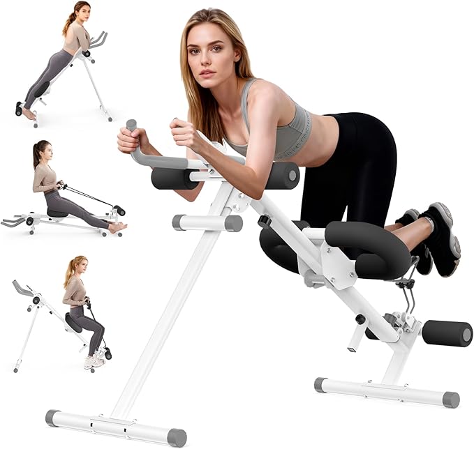 Foldable Ab Machine, 5-in-1 Adjustable Ab Trainer for Home Gym, Full-Body Core Workout Equipment with 10 Length Levels, LED Display & Silent Rollers | Sit-Up & Rowing Machine for Abs Sculpting