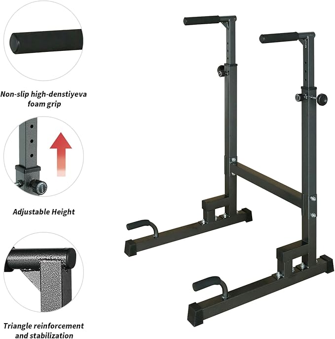 Adjustable Height Dip Bar Station, Heavy Duty Dip Station for Home Gym,Multi-function Dip Station Pull Up Bar Full Body Strength Training Workout Fitness Equipment for Tricep Dips