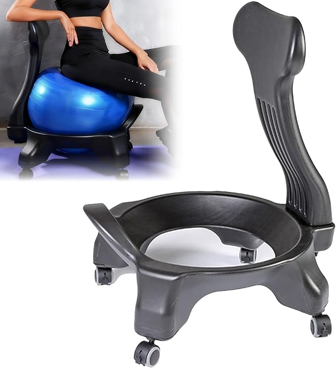 Exercise Ball Chair Stand with Backrest, Rolling Active Sitting Chairs Base, Stability Yoga Ball Chair Base for Core Strength/Sitting Balance