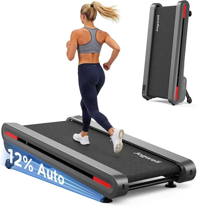 Jogwell Walking Pad Treadmill with 20%/15%/12% Auto Incline, 350lbs Capacity Treadmills for Home Office Under 35dB, Spacious Running Area, Vertical Storage, 3/3.5HP Brushless