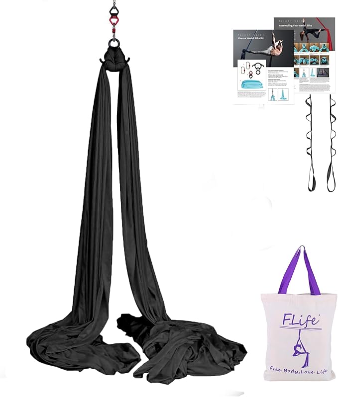 F.Life Aerial Silk 10 Yards Kit Durable Aerial Yoga Hammock with Hardware & Guide Aerial Swing for Acrobatic Flying Yoga