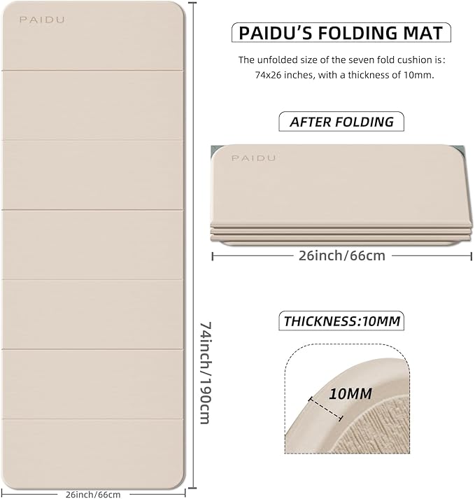 Foldable Fitness Yoga Mat | 2/5" (10MM) Extra Thick | SGS Certified Non-Slip TPE | 75x26" Extra Long-Wide | Portable & Easy Store | for Yoga, Pilates, Home Gym & Full-Body Workouts