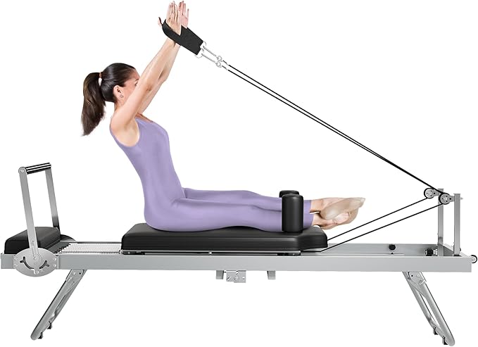 Collapsible Pilates Reformer for Home Gym – Adjustable Machine with 5 Metal Springs – High Strength Cords – Wide Platform – Supports up to 450 lbs – Portable Pilates Equipment for Women & Beginners