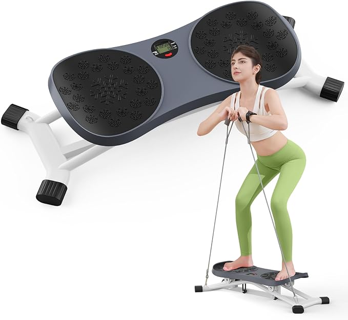 Slide Steppers Exercise for Home, Mini Stair Stepper with Resistance Bands, Full Body Workout Machine, Simulate Skiing Posture, 300 LBS Weight Capacity