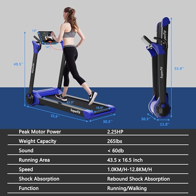 Goplus 3HP Treadmill with Desk Workstation, Superfit Foldable Treadmills for Home Office, Adjustable Height, Bluetooth Speaker, APP Control, LED Display, 25 Preset Programs, Portable Running Machine