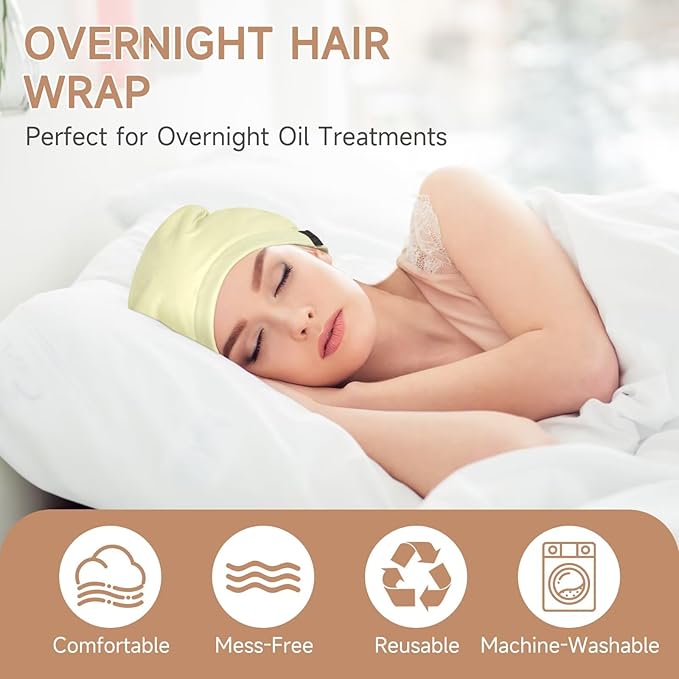 Castor Oil Pack Wrap Overnight Hair Wrap for Sleep Reusable Hair Cap Cover for Treatment of Thinning, Balding, Dry, and Damaged Hair (Oil Not Included)