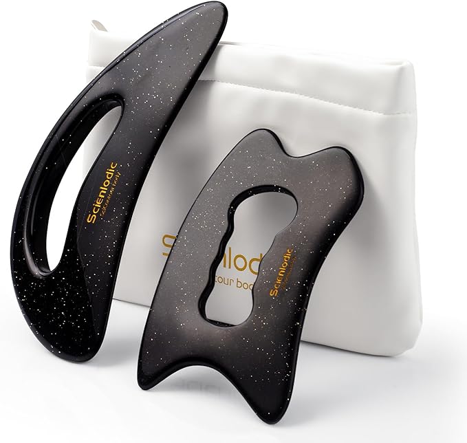 Scienlodic 2 Pcs Large Body Gua Sha Massage Tools (Black Gold, Resin) - Muscle Scraper for Back, Neck, Waist & Legs, Muscle Relaxation, Soothe Tension