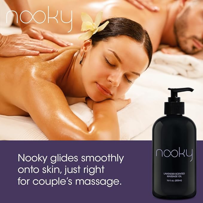 Nooky Massage Oil with Sweet Almond Oil, for Massaging 16 Ounce (Lavender)