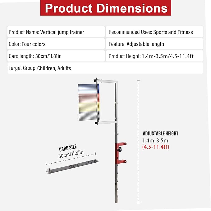 Vertical Jump Tester Wall Mount,Measuring Tool,4.5FT-11.5FT Adjustable Height,High Jumps Trainings Equipment,Volleyball Jumping Trainer for Training,Standing High Jump Training,Single/Four Color